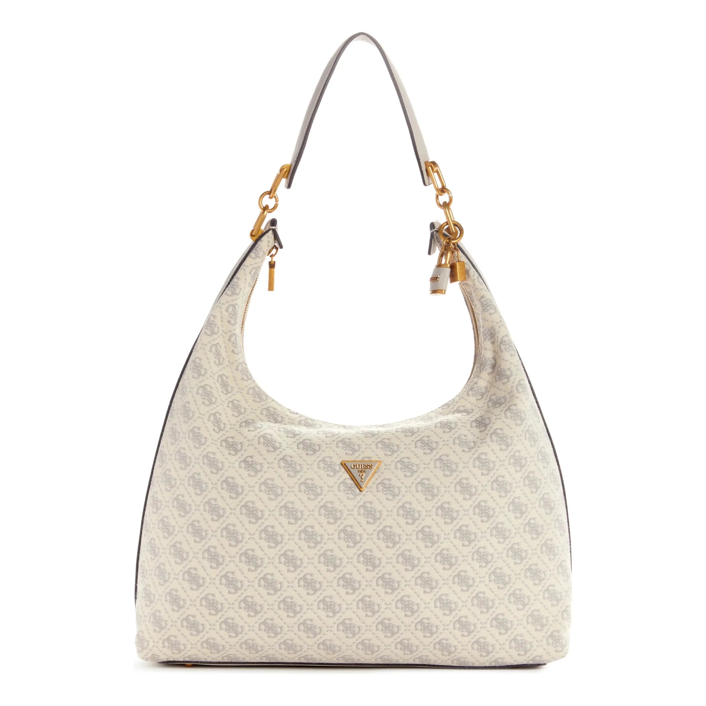 GUESS Large Sherma Jacquard Hobo Bag White