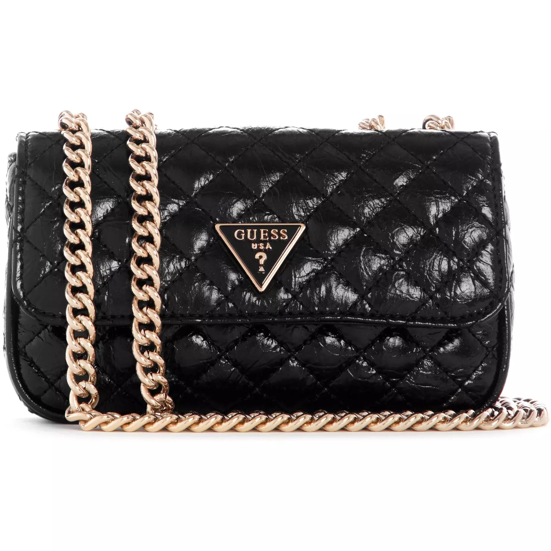 GUESS Micro Mini Spark Diamond Quilted Crossbody Bag Black