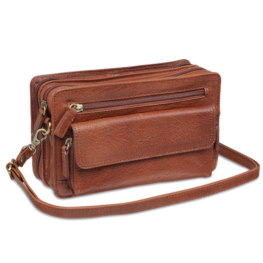 Mancini Arizona Sac unisexe avec poche de rangement zippée - Cognac