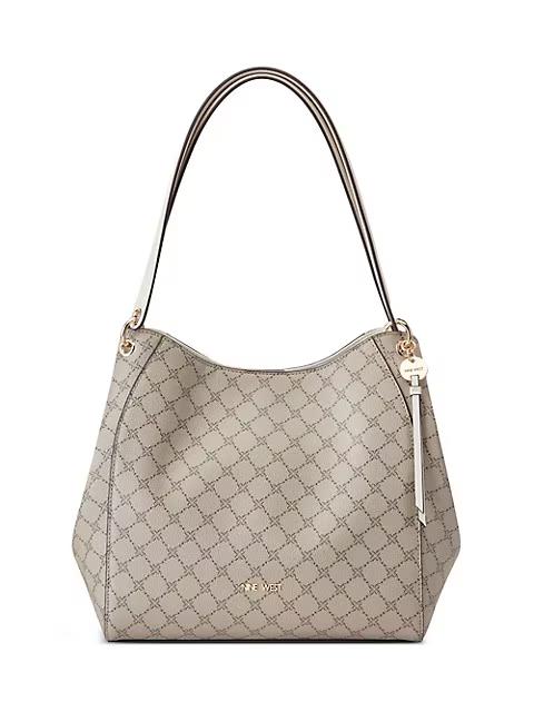 Nine West Meara 3 Comp Shoulder Bag - Beige Logo Milk