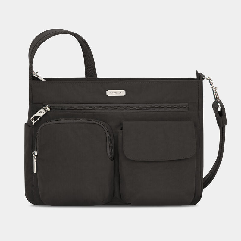 Sac à bandoulière Travelon Anti-Theft Essentials avec poche plaquée - Noir