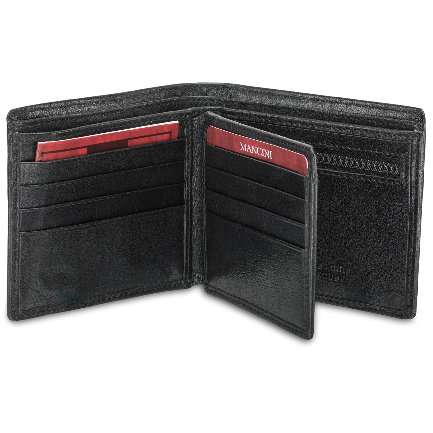 Mancini Men`s RFID Secure Center Wing Wallet with Coin Pocket - Black