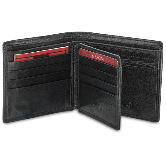 Mancini Portefeuille RFID Secure Center Wing pour hommes avec poche à monnaie - Noir