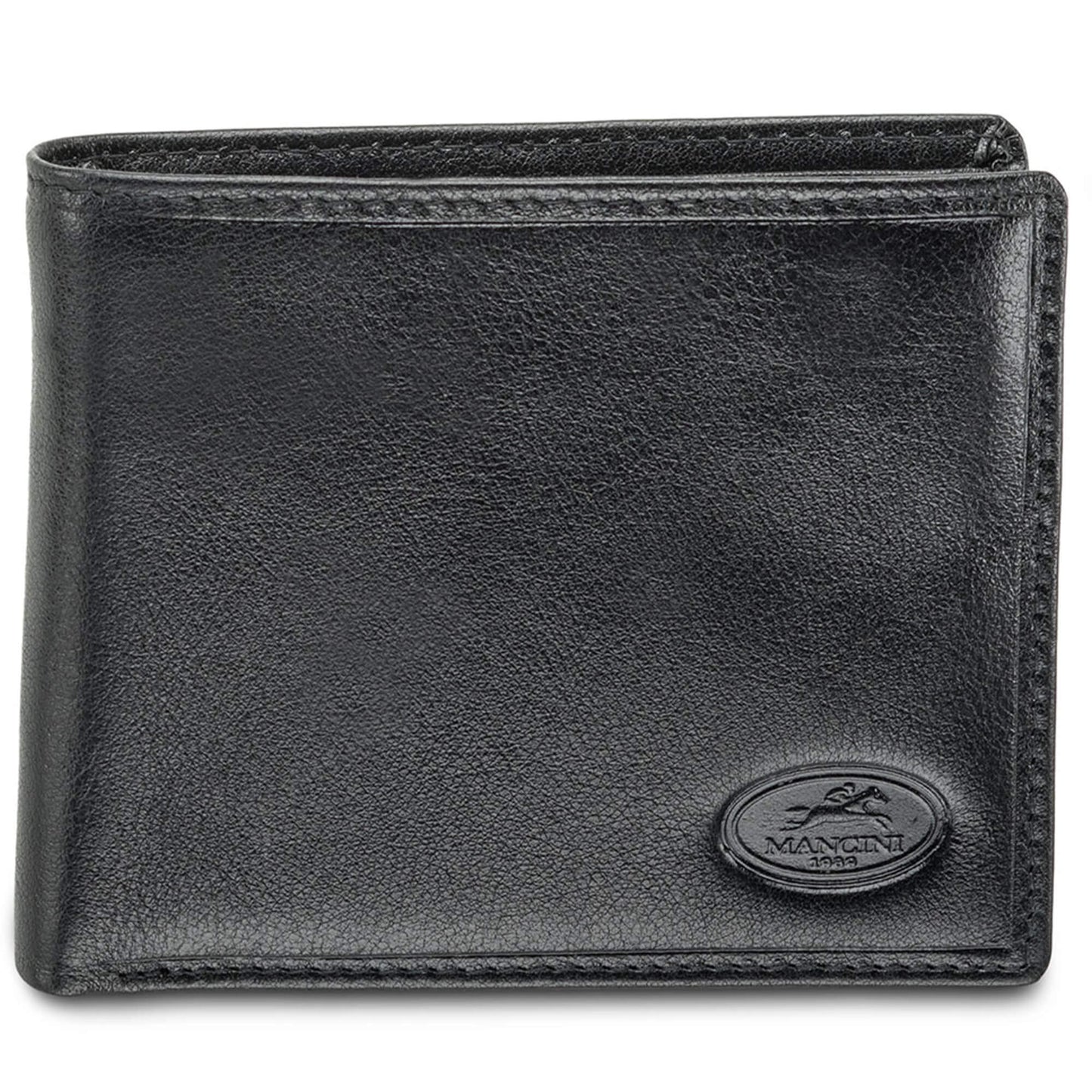 Mancini Men`s RFID Secure Center Wing Wallet with Coin Pocket - Black