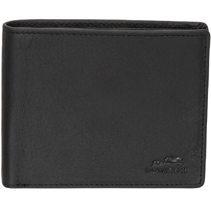 Mancini Buffalo RFID Secure Wallet with Coin Pocket - Black