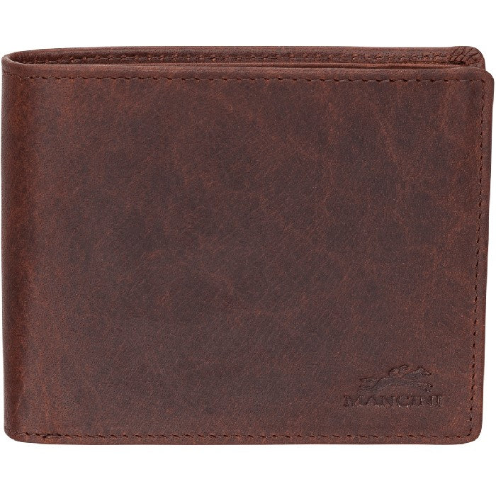 Mancini Buffalo RFID Secure Wallet with Coin Pocket - Black