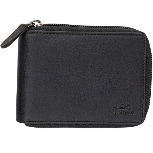 Mancini Buffalo RFID Secure Zippered Billfold with Removable Passcase - Black