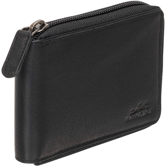 Mancini Buffalo RFID Secure Zippered Billfold with Removable Passcase - Black