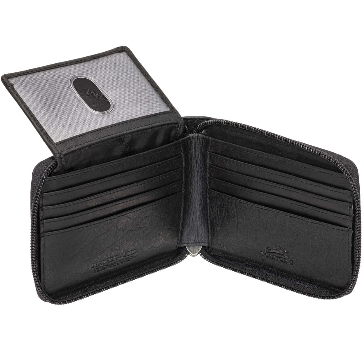 Mancini Buffalo RFID Secure Zippered Billfold with Removable Passcase - Black