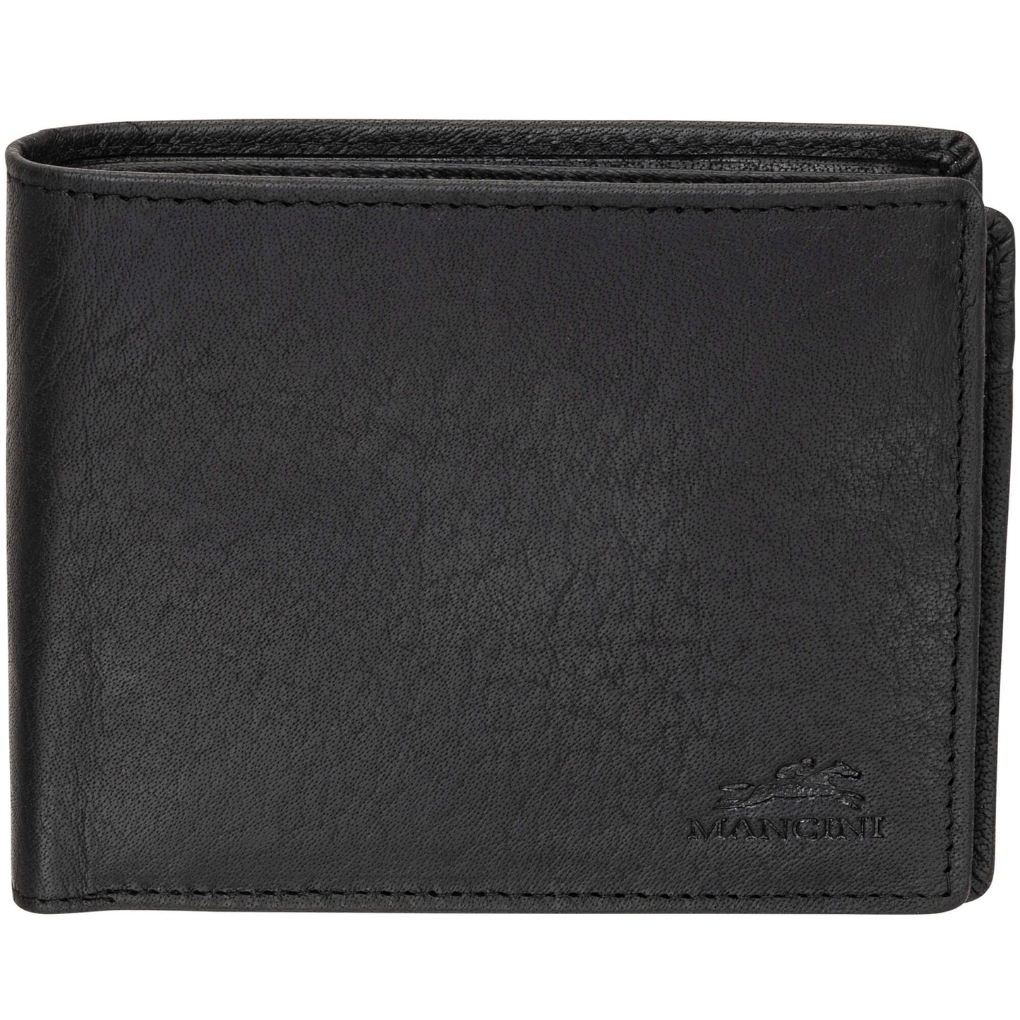 Mancini Buffalo RFID Secure Center Wing Wallet with Coin Pocket - Black