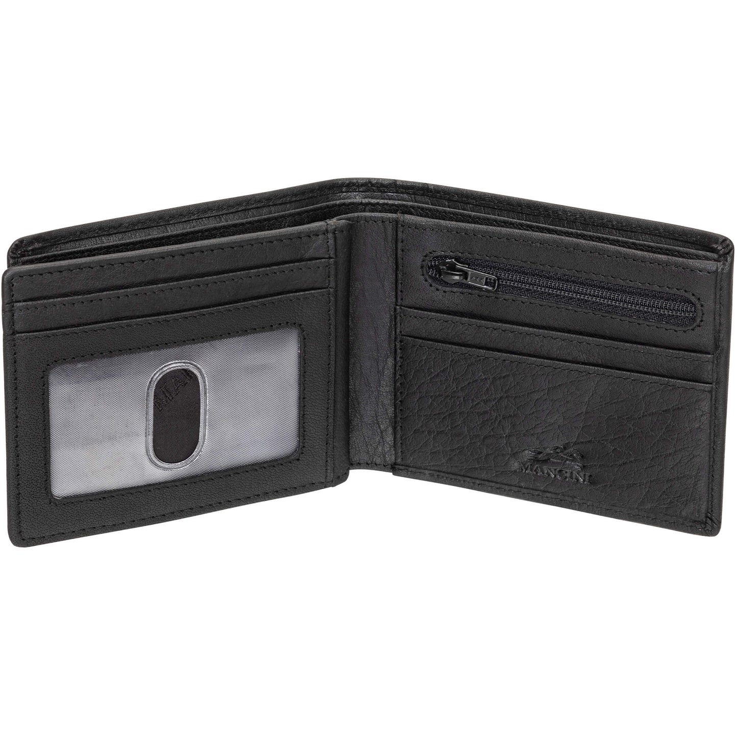 Mancini Buffalo RFID Secure Center Wing Wallet avec poche à monnaie - Noir