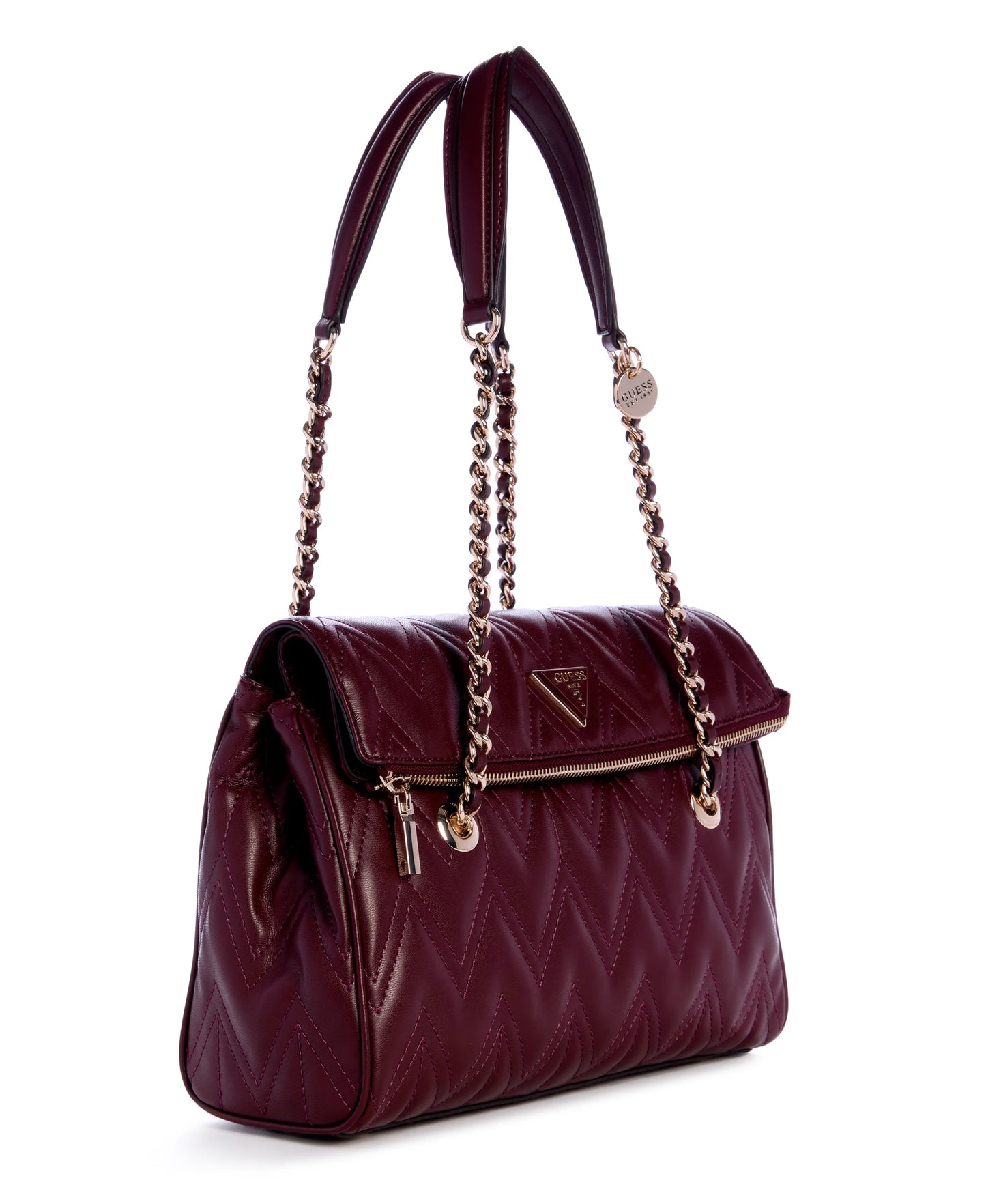 Guess Eda 3 Compartment Satchel - Burgundy