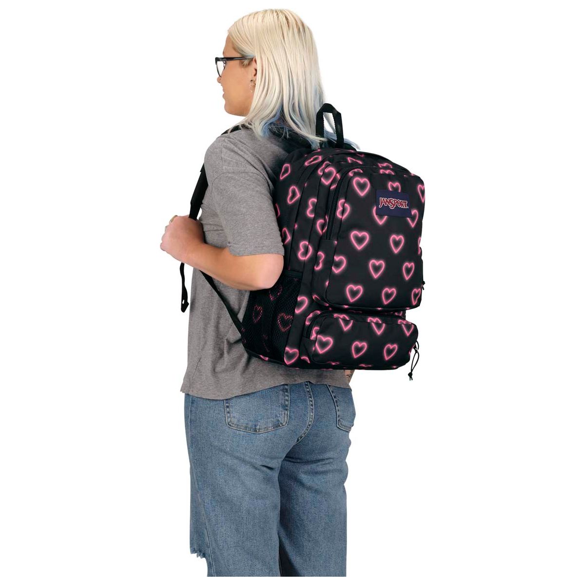 Sac à dos Jansport Doubleton - Happy Hearts Noir