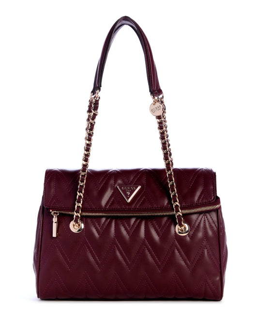 Guess Eda 3 Compartment Satchel - Burgundy