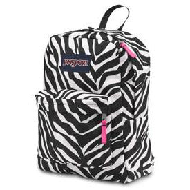 JanSport SuperBreak Backpack - Black/White/Fluorescent Pink Miss Zebra